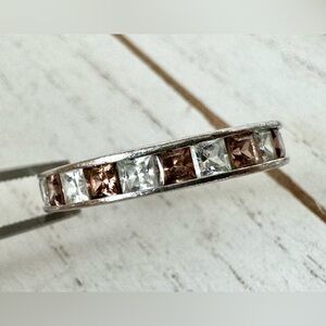 White & Brown Cubic Zirconia Channel Set Sterling Silver Ring - Size 9.5